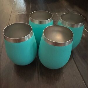 4 Turquoise stemless stainless 18/8 wine glasses